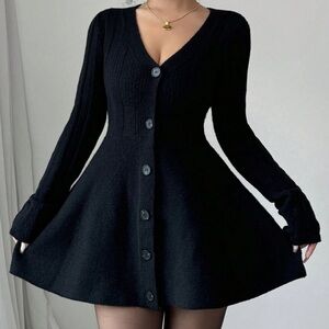 Black Knit Long Sleeve Sweater Dress